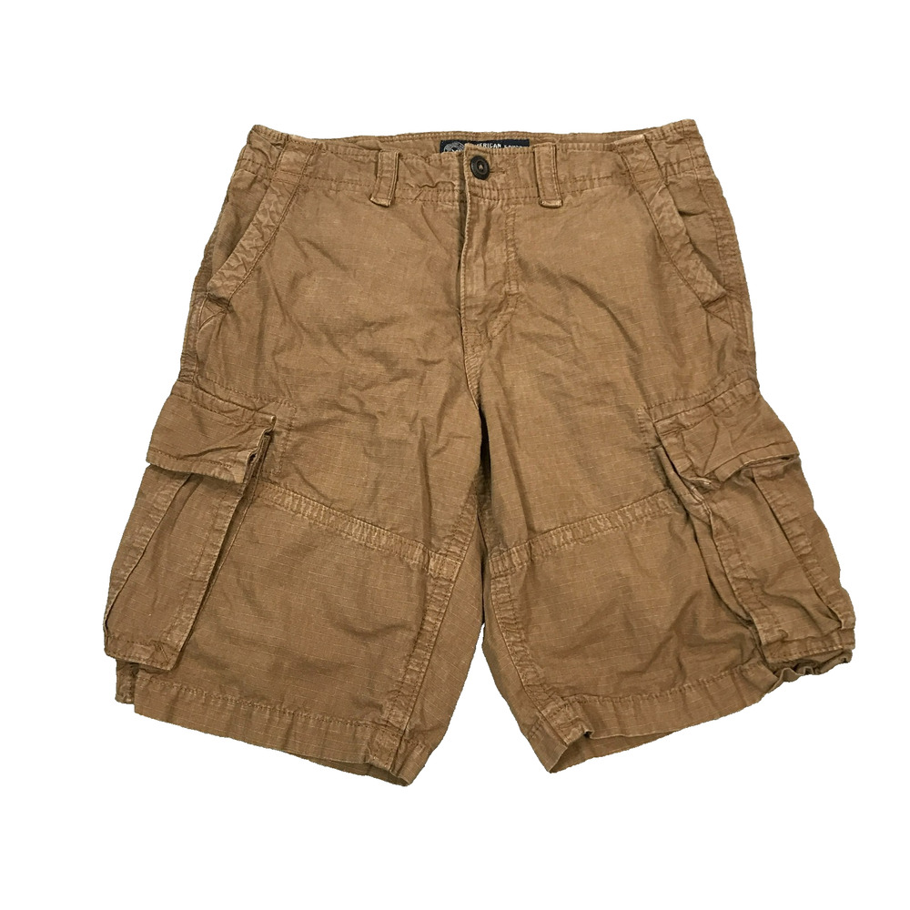 American Eagle Men 29 Classic Cargo Short Khaki Cotton Twill Flap Pocket Y2K BU2